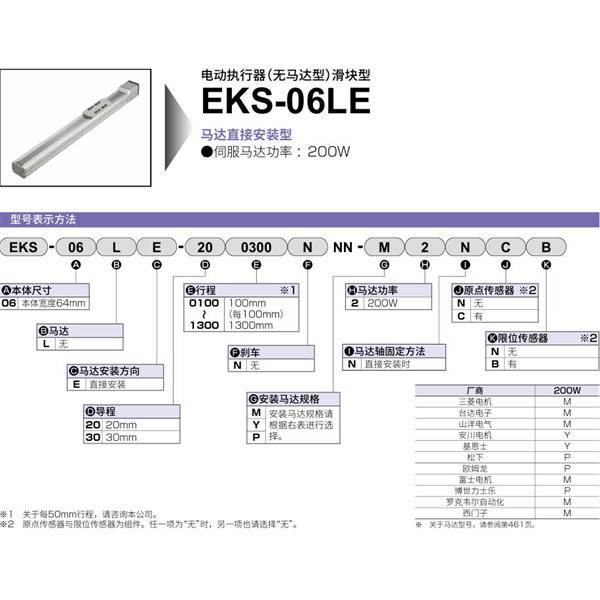 CKD喜開理電動執行器（無馬達型）滑塊型EKS-06LE-200200NNN-M2NNN
